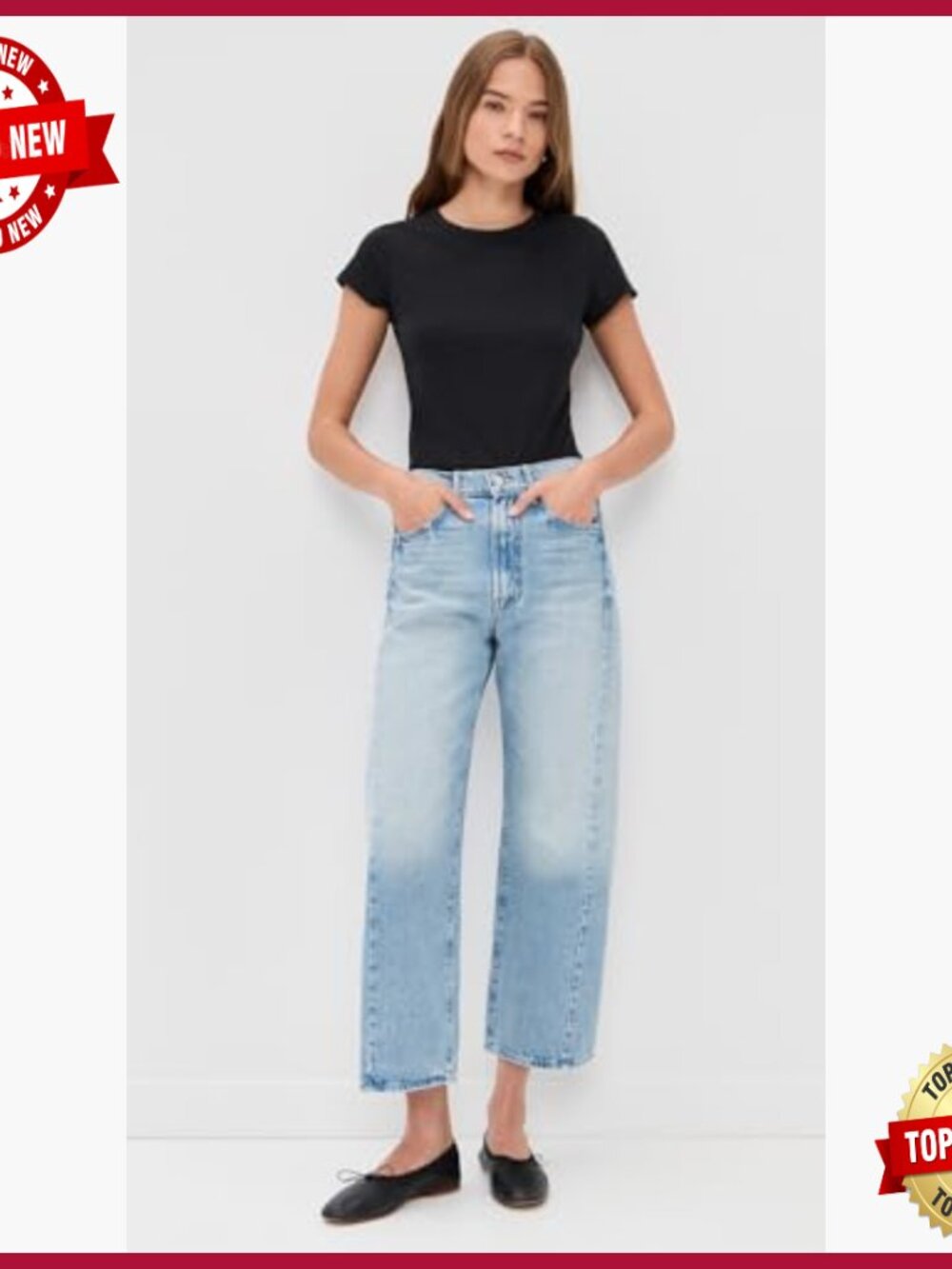 High Rise Cropped Wide Leg Ankle Jeans Non-Stretch Denim - Picture 5 of 6
